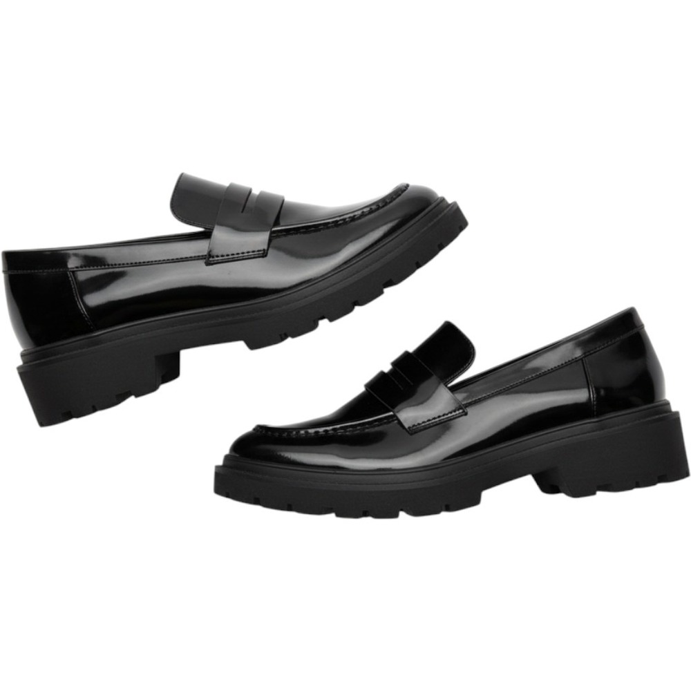 ZARA Womens Black Patent Lug Sole Penny Loafers Size 39 Chunky Platform Shoes